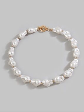 Gold and White Baroque Faux Pearl Toggle Choker Necklace NWT